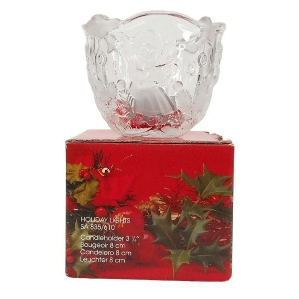Vintage Mikasa Holiday‎ Lights Frosted Angel Glass Candleholder 3-1/4